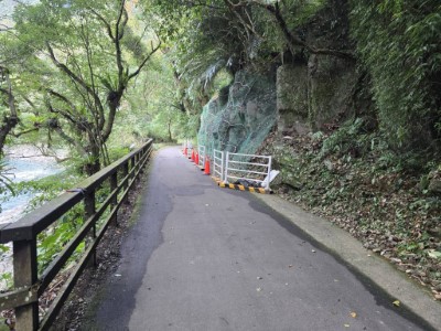 圖二內洞觀瀑步道0K+747邊坡防落石網與岩釘施作(林業保育署新竹分署提供)